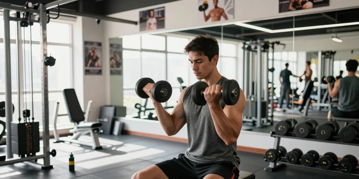 Anabolika Shop für Bodybuilder mit Fokus auf Fitness und Muskelaufbau, Athlet bei Bizepscurls.