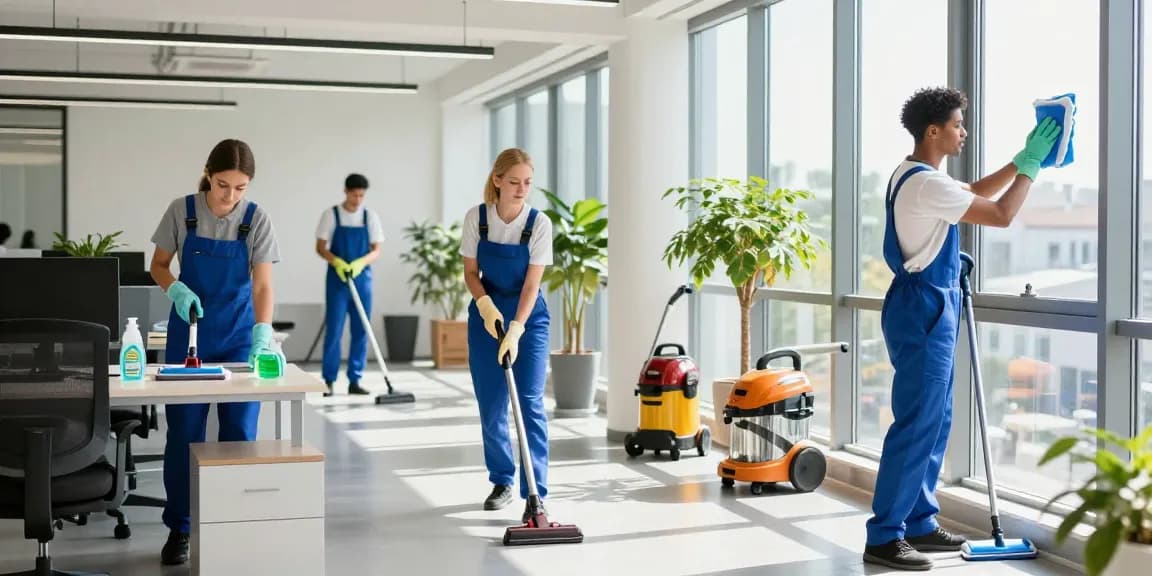 Büroreinigung Göttingen: Professionelles Reinigungsteam während der Büroreinigung in Göttingen mit umweltfreundlichen Reinigungsmitteln.