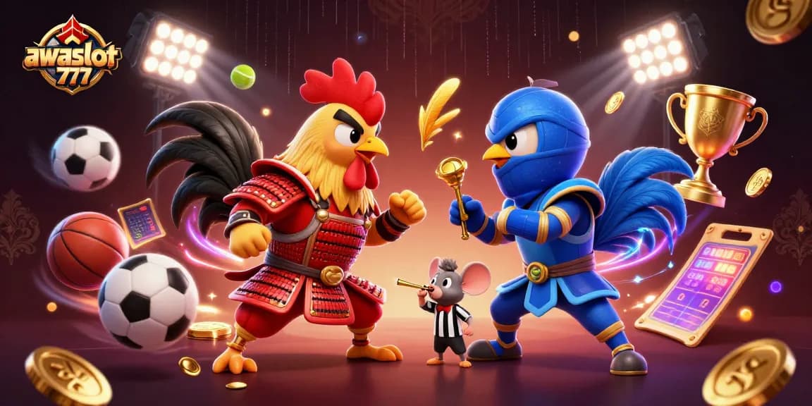 Experience thrilling action with awslot777 as roosters battle in a vibrant dynamic gaming scene.