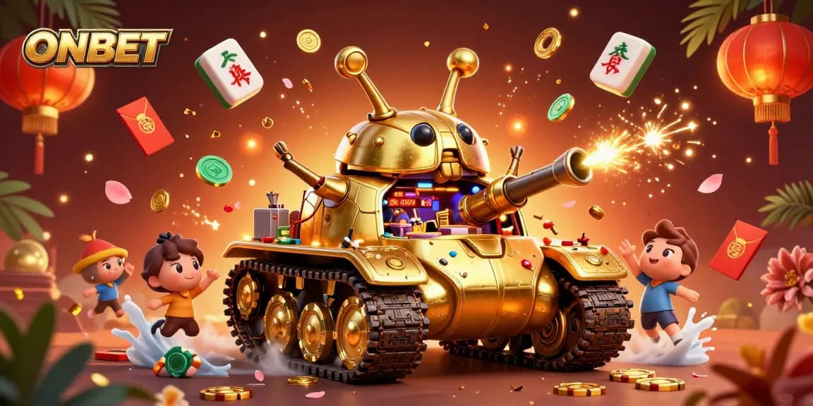Experience the thrill of ONBET with a 3D casino scene featuring vibrant gaming elements and dynamic visuals.