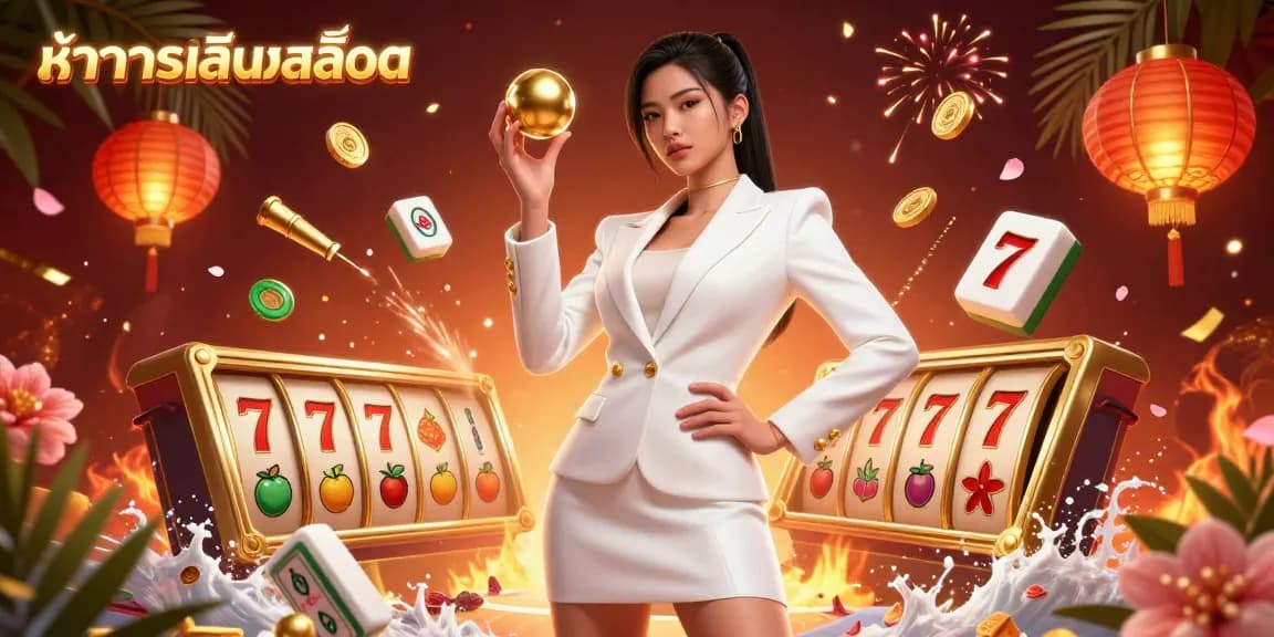 Experience the thrill of ทดลองเล่นสล็อต with a stunning 3D illustration showcasing casino elements and vibrant colors.