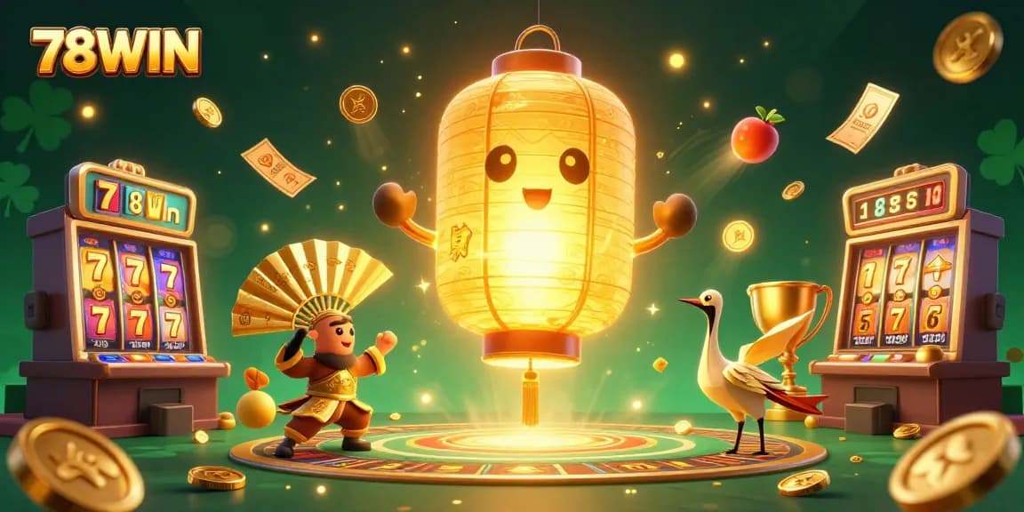 Engage with 78WIN's vibrant casino experience featuring golden lantern spirit and exciting slot game elements.