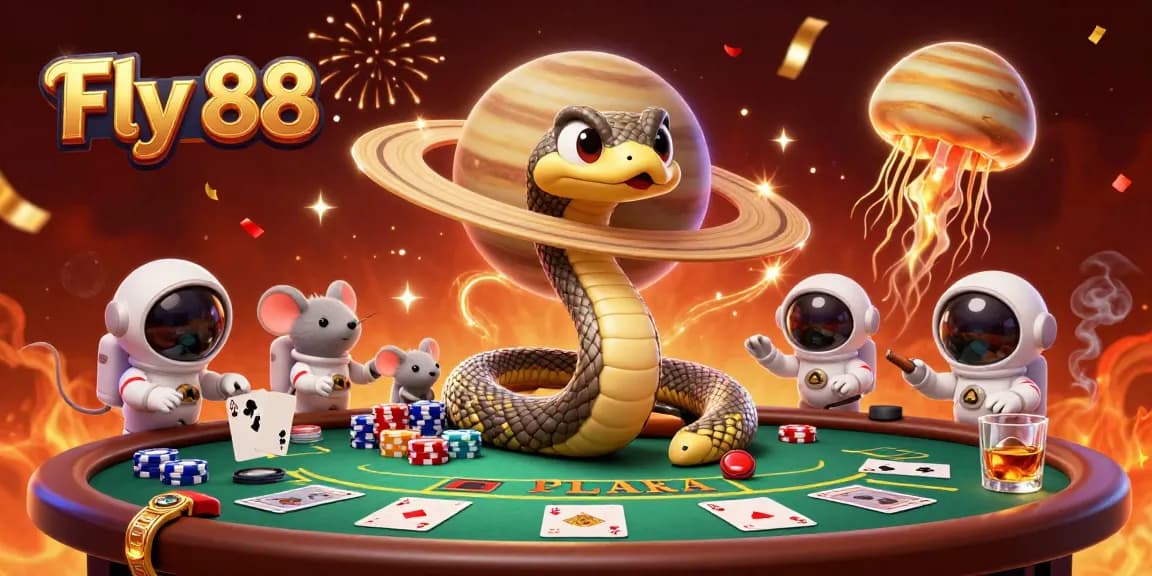 Engage in thrilling gaming with Fly 88 in a vibrant cosmic casino setting full of excitement.