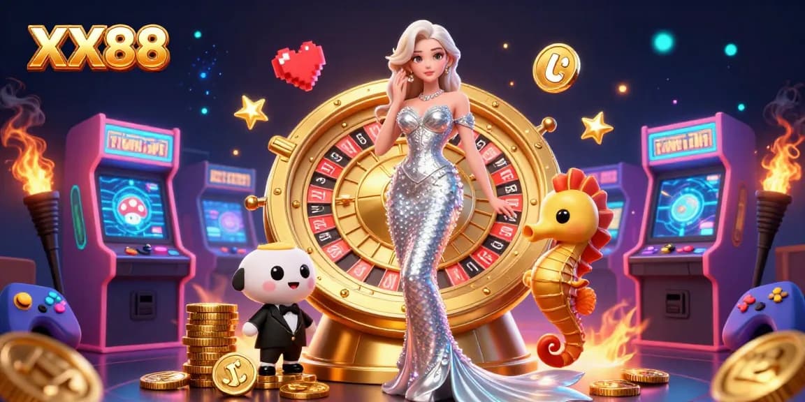 Engage in thrilling games with XX88 and a captivating roulette wheel in a vibrant casino setting.