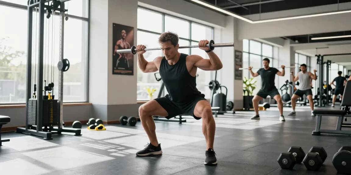 Selliza Shop: Sportler trainiert intensiv im Fitnessstudio mit Gewichten.