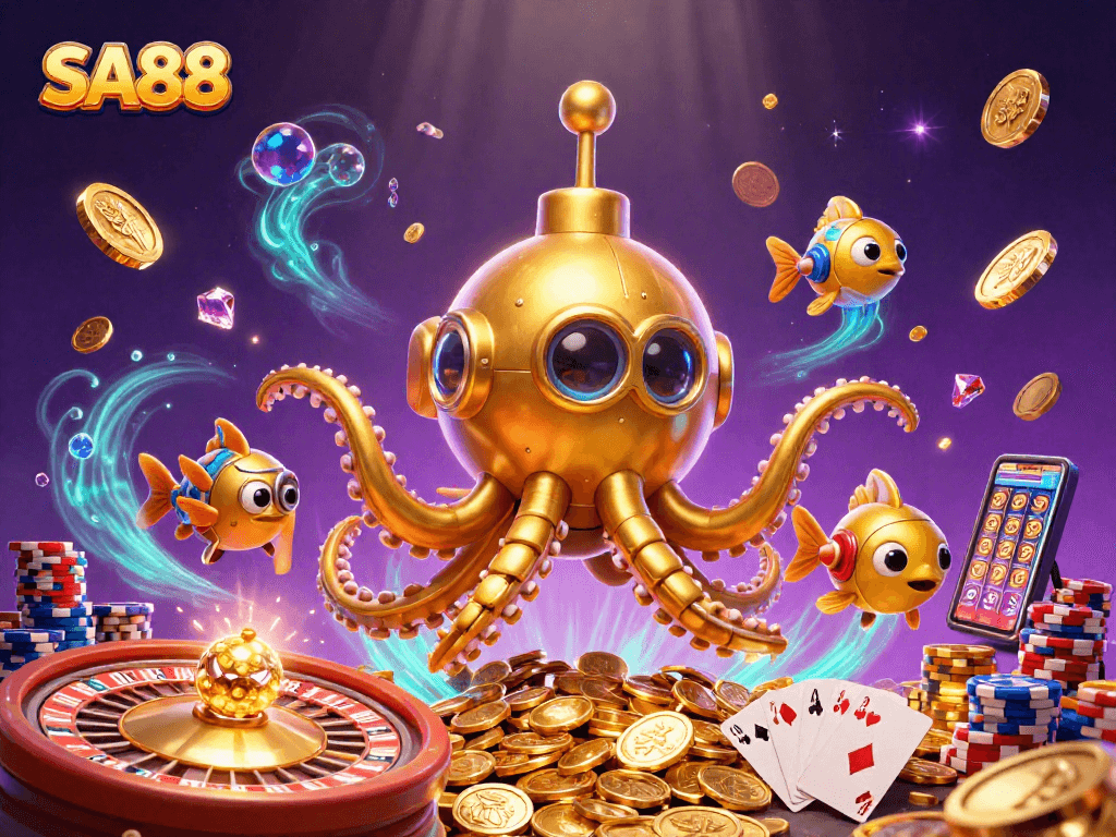 Experience thrilling gameplay at SA88 with a 3D golden kraken and jackpot excitement!