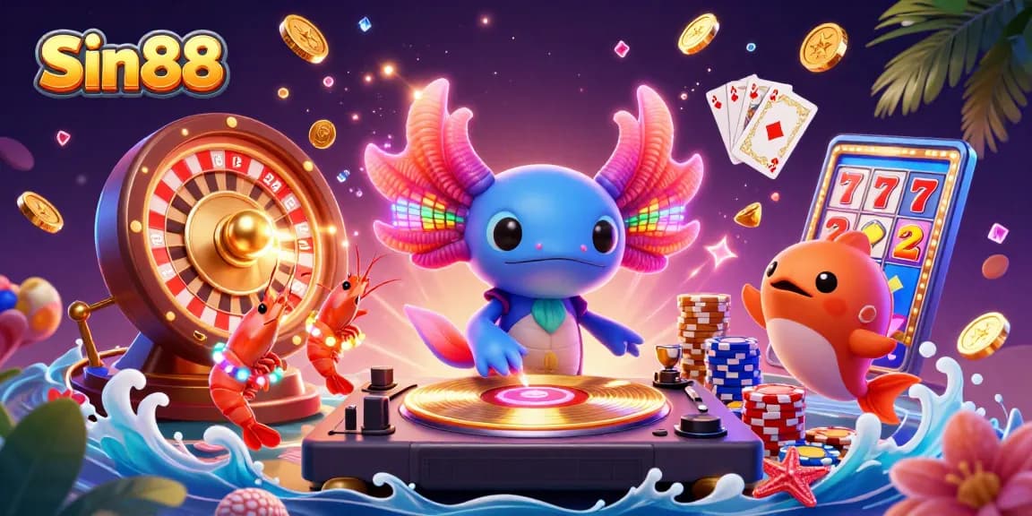 Experience the excitement of Sin88 casino with a vibrant underwater party featuring a DJ and animated sea creatures.