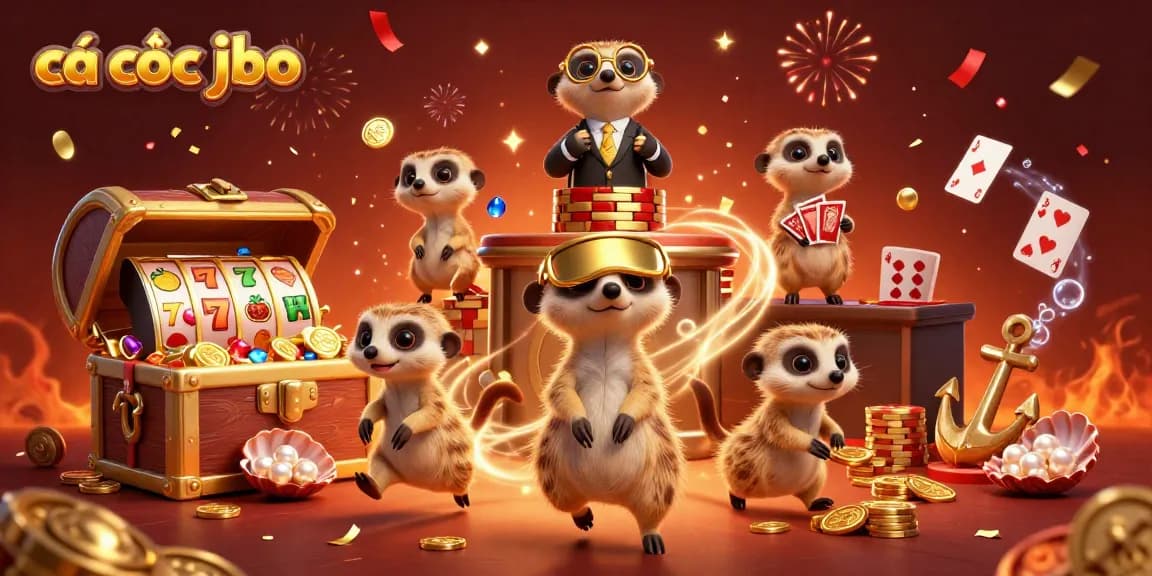Experience intense cá cược jbo action with dynamic meerkats running a casino operation amidst vibrant slot gameplay.