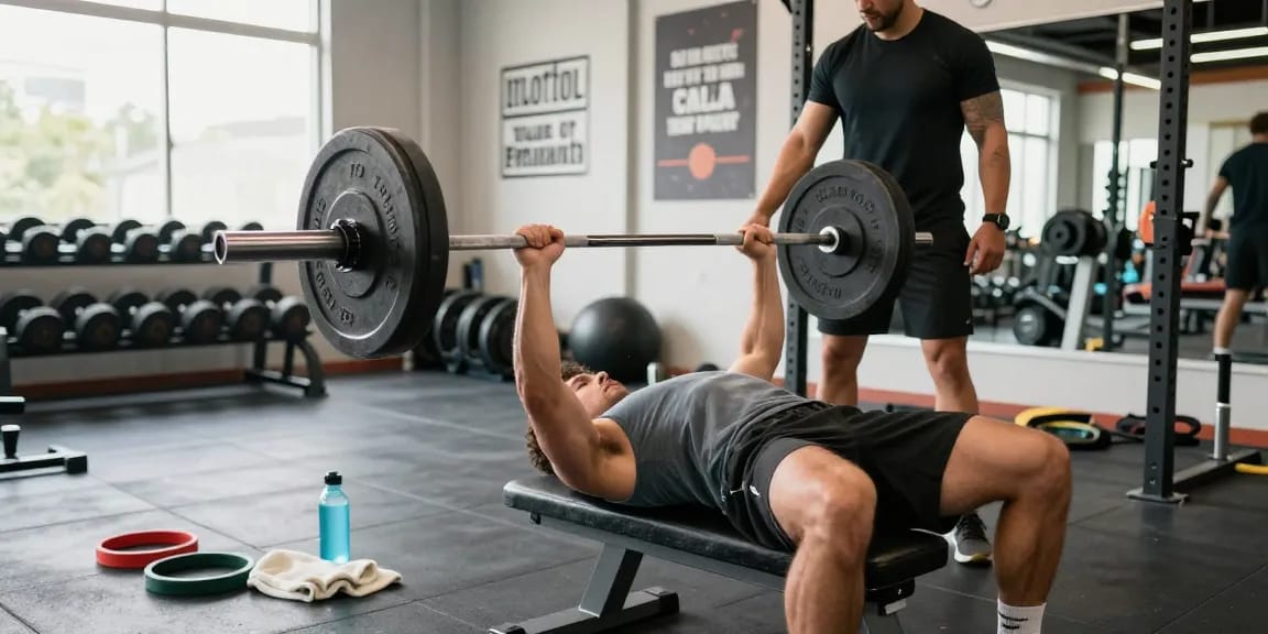 Anaboles Workout im Anabolika Shop Deutschland, das eine dynamische Fitnessstudio-Szene mit Gewichten und sportlicher Entschlossenheit zeigt.