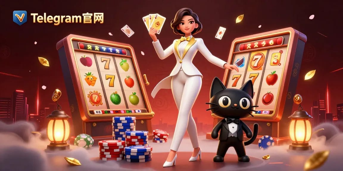 通过Telegram官网参与刺激的赌场活动，展现华丽的庄家和生动的老虎机物品。