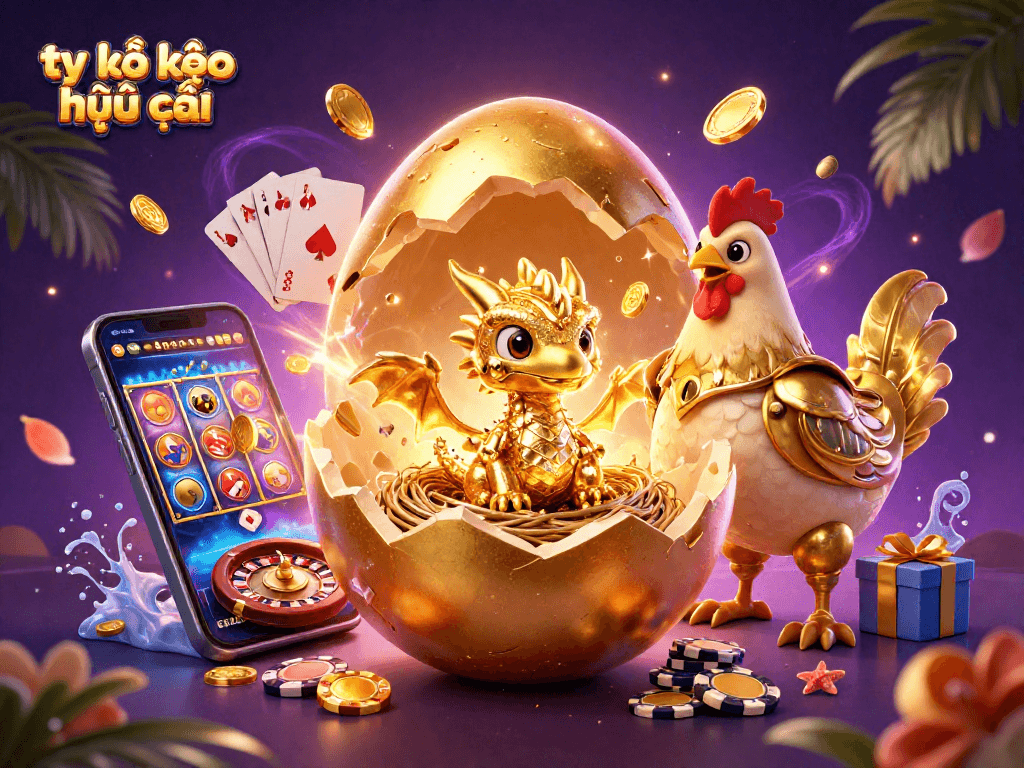 Engage with tỷ lệ kèo nhà cái in this vibrant casino-themed digital illustration featuring golden dragon and gaming elements.