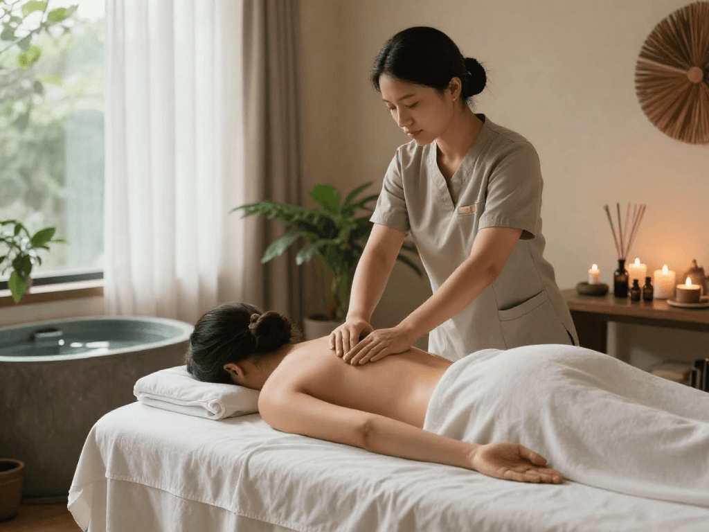 구리출장안마 experience with a professional massage therapist in a serene spa setting, promoting relaxation and wellness.