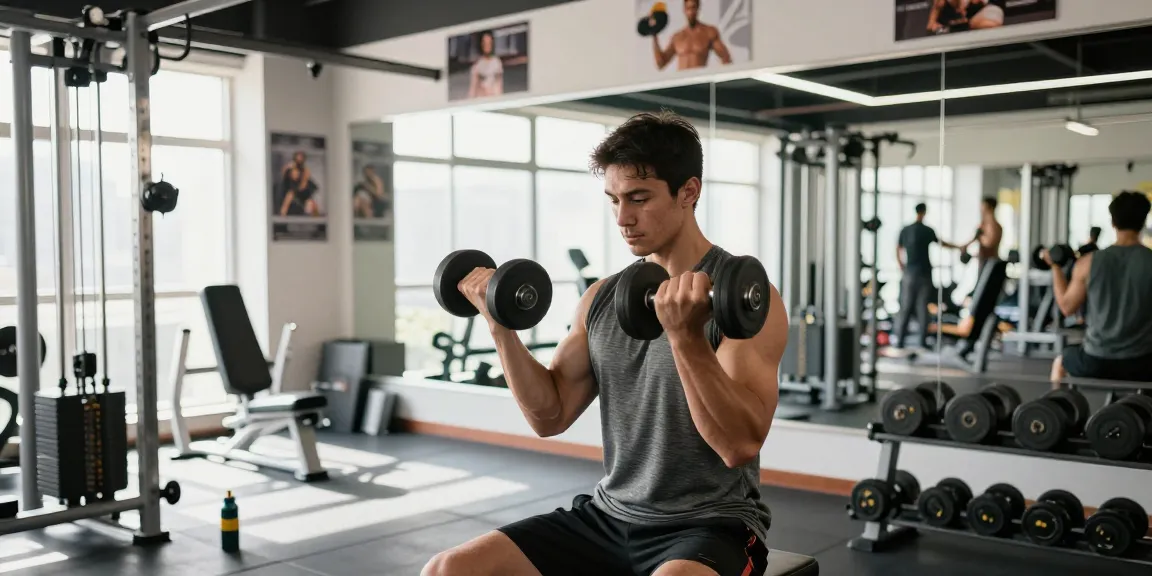 Anabolika Shop für Bodybuilder mit Fokus auf Fitness und Muskelaufbau, Athlet bei Bizepscurls.