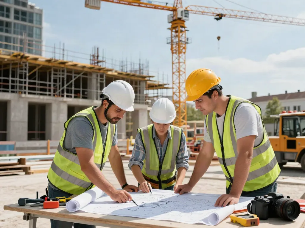 Bauunternehmen Wien: Baustelle mit Bauarbeitern bei der Zusammenarbeit an einem neuen Projekt in Wien.