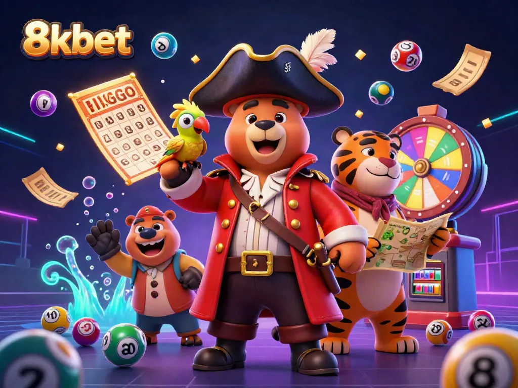 Experience the excitement of 8xbet with vibrant lottery elements in a dynamic casino-themed scene.