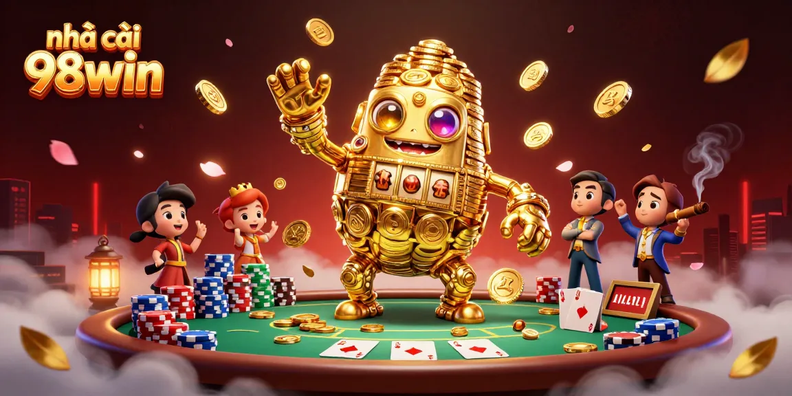 Engaging gameplay with nhà cái 98win, showcasing rich casino elements and a golden golem.