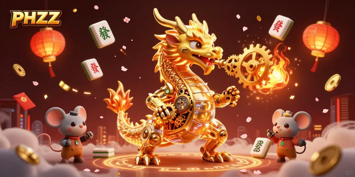 Win big with PHZZZ at stunning 3D casino scene featuring a golden dragon and vibrant gaming elements.