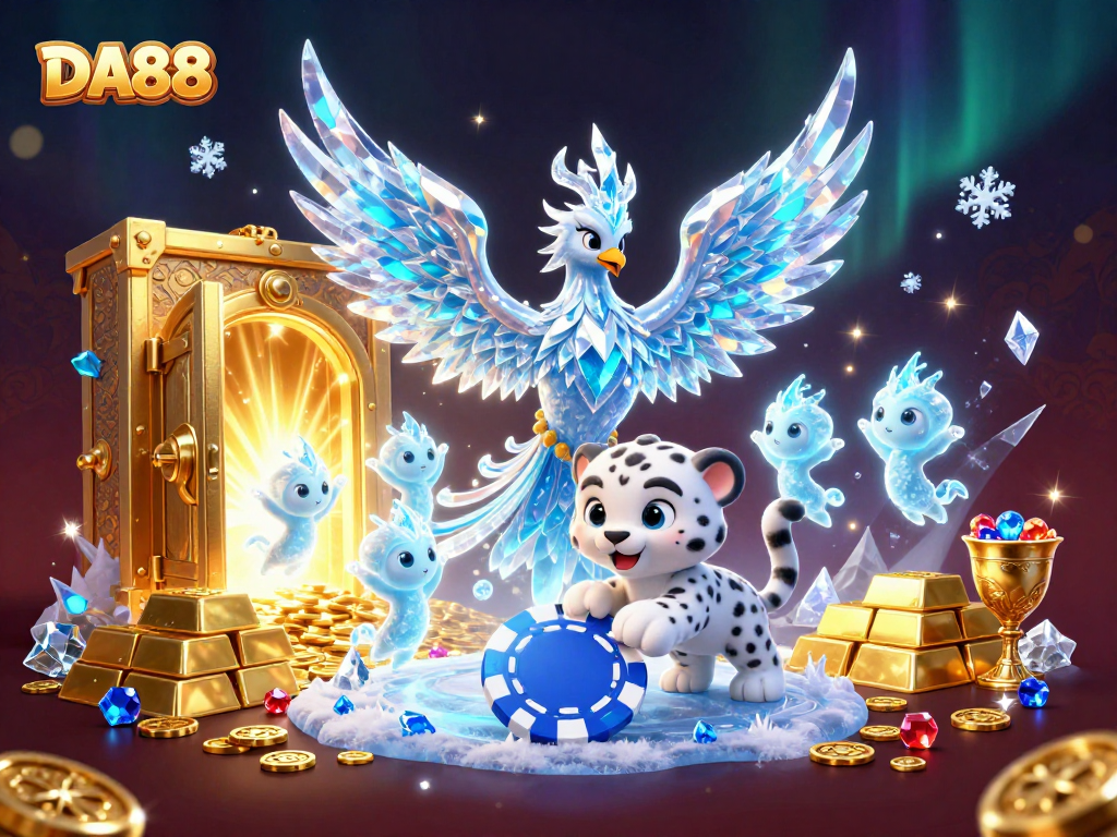 Experience the excitement at DA88 with animated characters and sparkling treasures in a captivating casino scene.