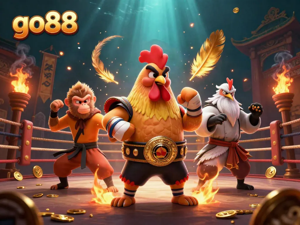 Engage in thrilling gameplay at go88 with a vibrant scene showcasing unique game characters amid dynamic casino elements.