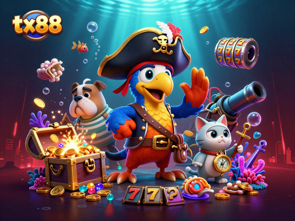 Engage with vibrant tx88-themed casino adventure featuring pirate characters and treasure.