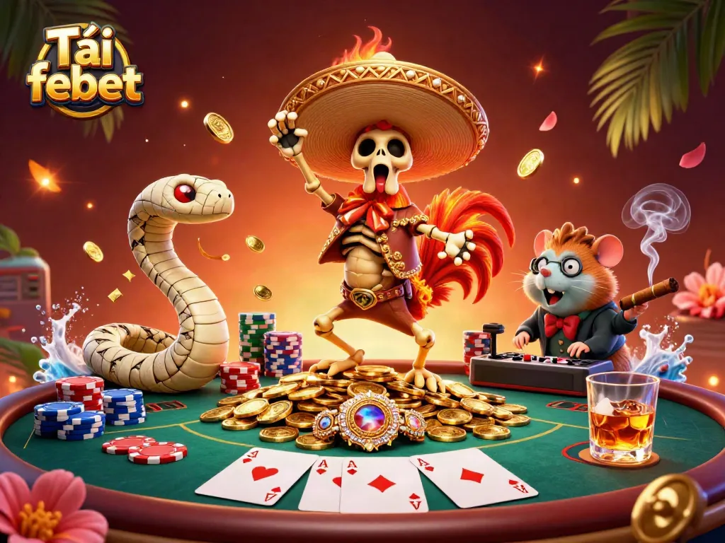 Engage in excitement with Tải febet amidst vibrant casino illustrations showcasing winning poker games.