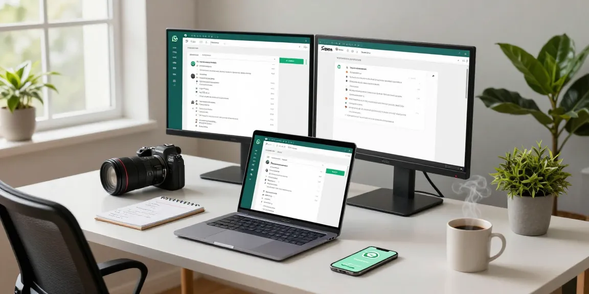 Engaging with WhatsApp電腦版 in a sleek home office setup featuring productivity tools and a calming atmosphere.