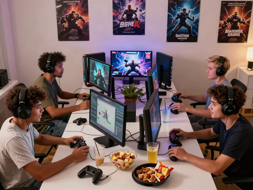 Dewacash Asia online gamers immersed in a lively gaming session in a cozy living room.