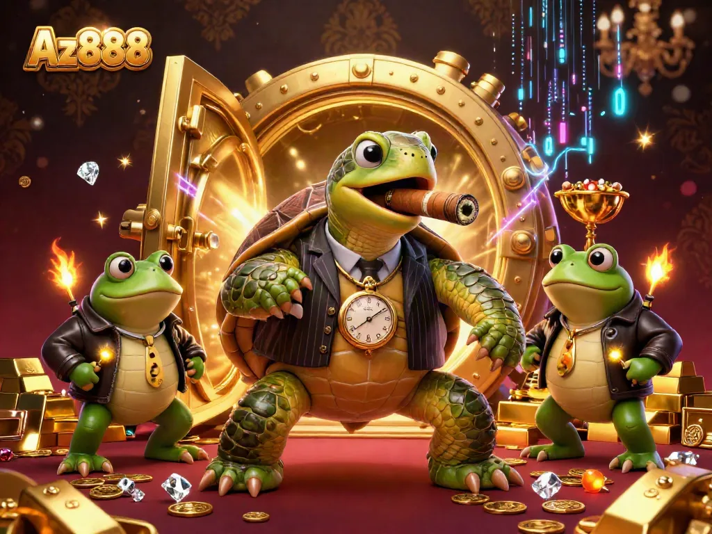 Experience thrilling gameplay with Az888 in this vivid 3D illustration featuring charismatic casino characters.