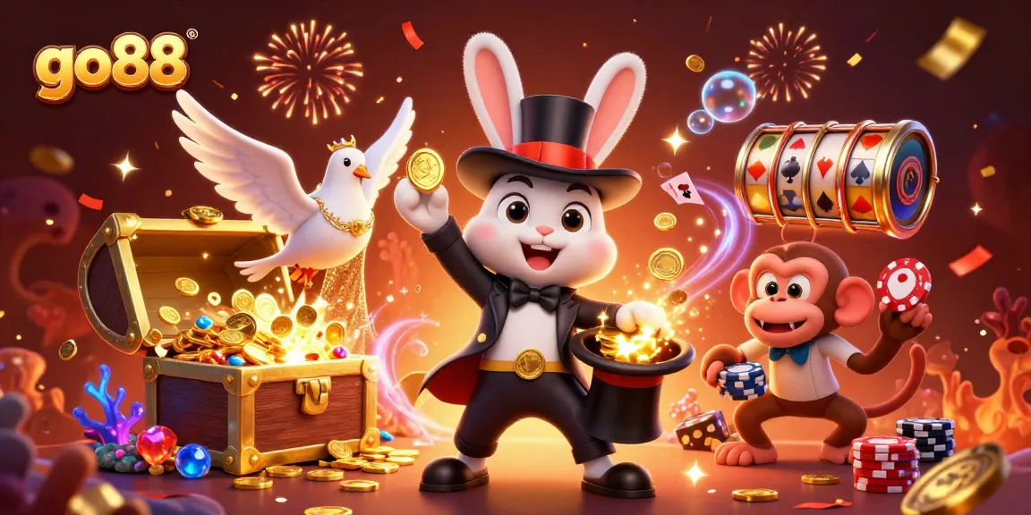 Win big with go88 in this vibrant casino scene featuring magic, treasures, and thrill!