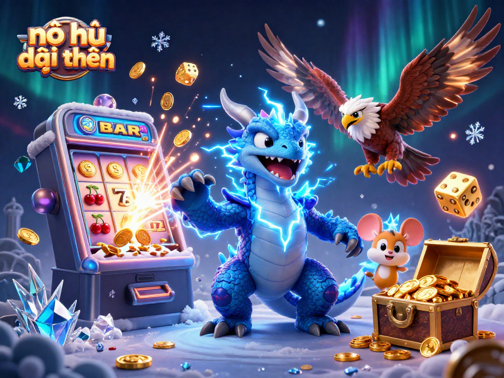 Nổ hũ đổi thưởng captivates players with dynamic slot machines, vibrant symbols, and engaging characters, creating an electrifying gaming atmosphere.