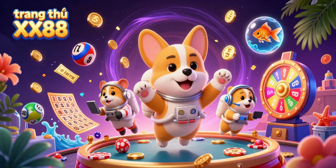 Experience the vibrant fun of trang chủ XX88 with a space-themed gaming adventure featuring a cartoon astronaut corgi.