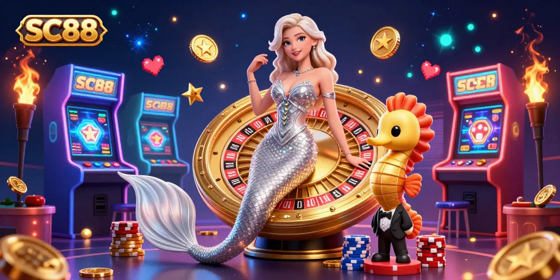 Engage with SC88's vibrant casino atmosphere featuring a glamorous woman by a golden roulette wheel.