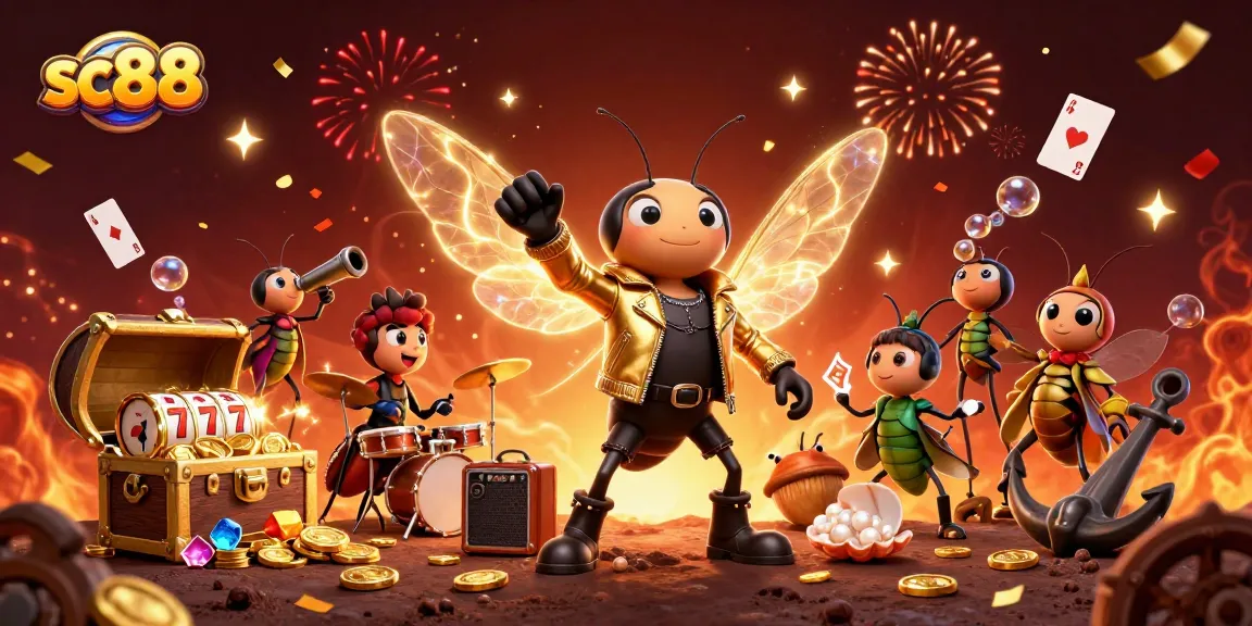 Experience exciting gameplay with sc88 as a vibrant cicada rock star leads an energetic casino scene.