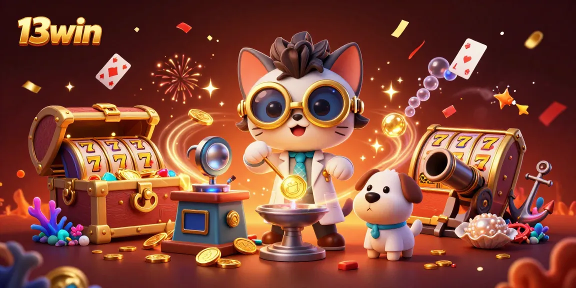 Experience thrilling slots action at 13win with colorful gems and gold coins filling the scene.