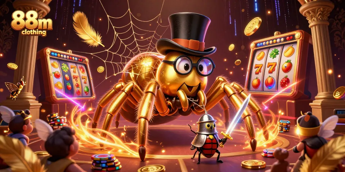 Engaging 88m clothing scene showcasing a gambling-themed illustration with a golden tarantula and beetle knight.