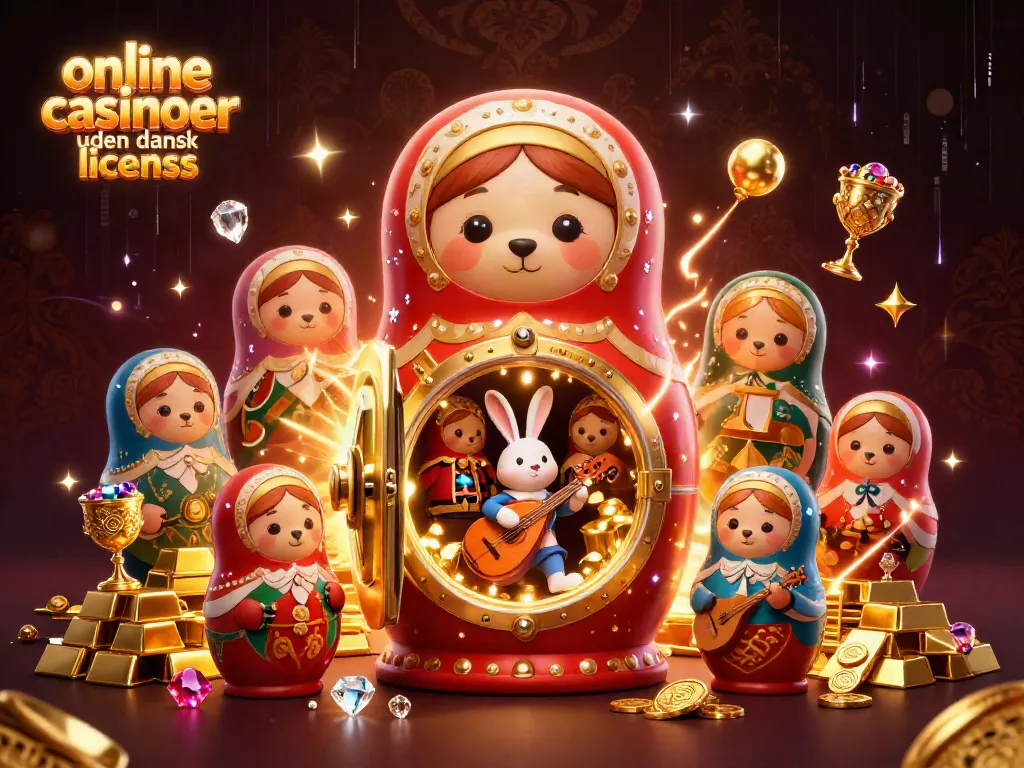 Play at online casinoer uden dansk licens with colorful 3D characters and casino elements.
