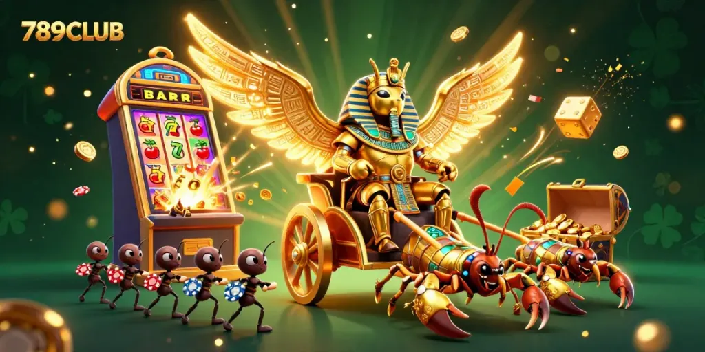 Experience the thrill at 789CLUB with a dynamic gaming scene filled with excitement and treasures.