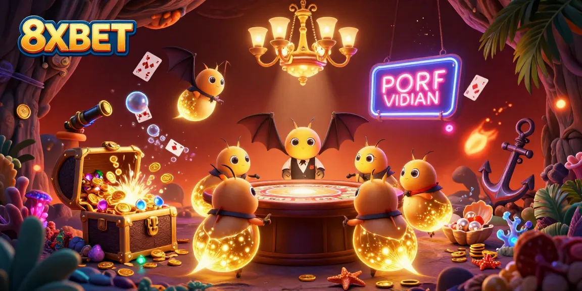 Experience exciting gameplay at 8XBET with glowworms illuminating a vibrant casino scene.