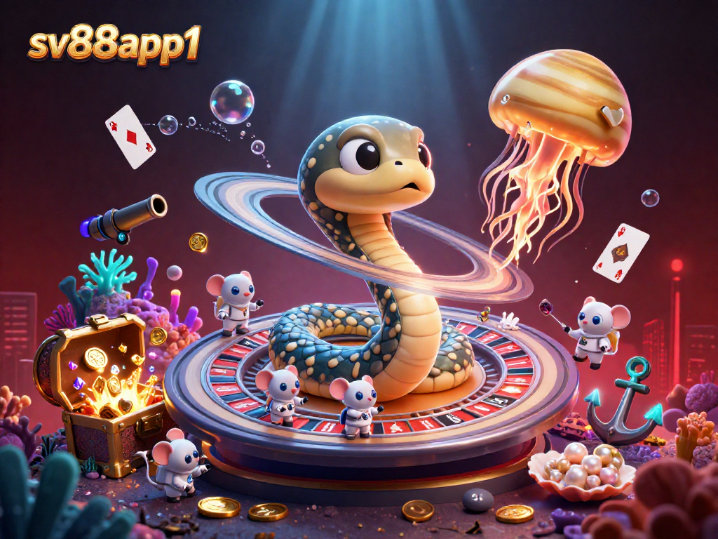 Bet on sv88app1 with cosmic characters in a vibrant 3D casino scene full of excitement.