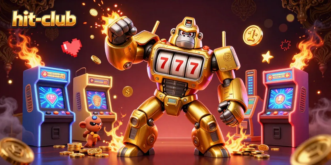 Experience the thrill at hit-club, featuring an engaging golden gorilla mech amidst casino action.