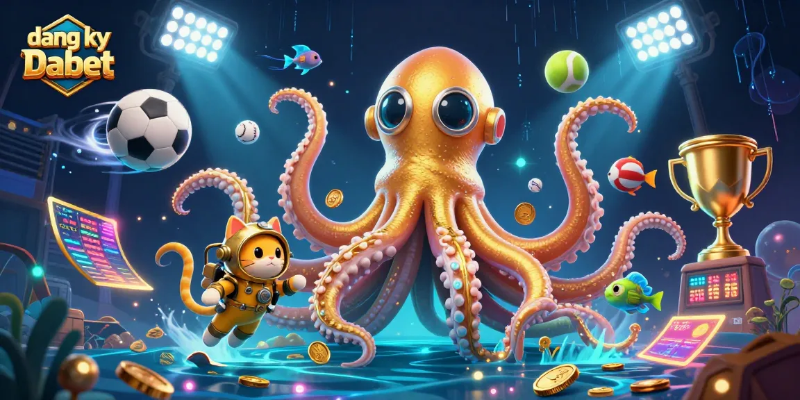 Join the action with dang ky Dabet's vibrant casino scene, featuring a kraken and diving cat.
