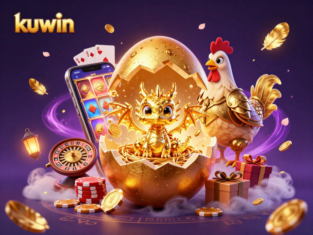 kuwin reveals a golden dragon guarding poker chips in a vibrant casino scene