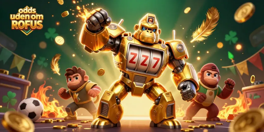 Bet on odds uden om ROFUS with a dynamic sports-themed illustration featuring a golden gorilla mech.