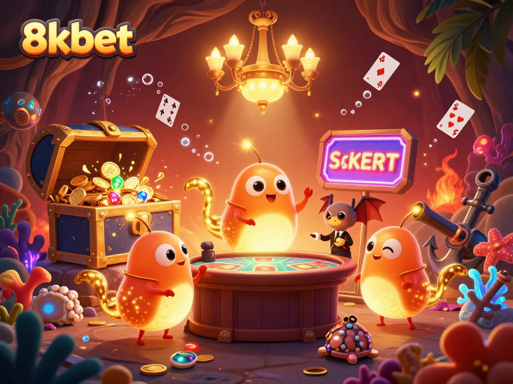 Experience thrilling 8xbet gameplay in a vibrant cave casino illuminated by bioluminescent glowworms.