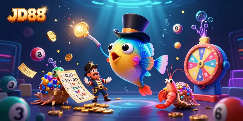 Engage with JD88’s thrilling games as an anglerfish uses its lure to attract coins.