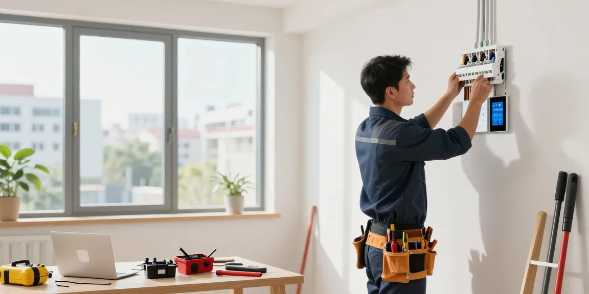 Fachbetrieb für Elektroinstallationen in Dortmund zeigt professionellen Elektriker bei der Installation moderner Smart-Home-Lösungen.