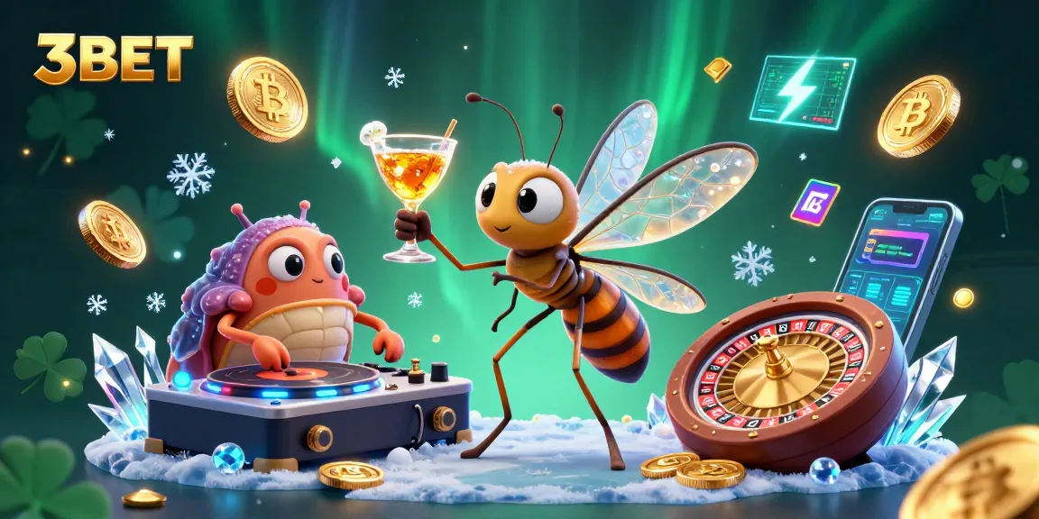 3BET casino experience with unique elements like a frozen mosquito mascot, trilobite DJ, and golden roulette wheel.
