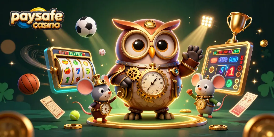 Erleben Sie aufregendes Gameplay in einem Paysafe Card Casino mit einer Cartoon-Eule und dynamischen Spielelementen.