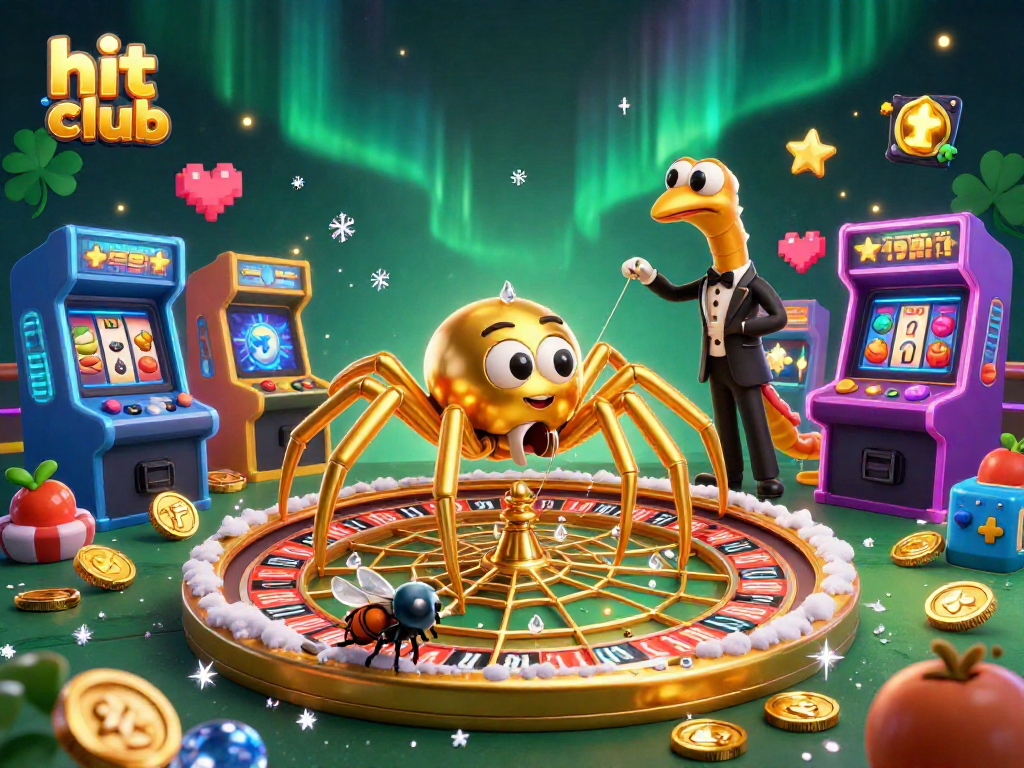 Place bets with hit club in a vibrant 3D casino scene full of games and characters.