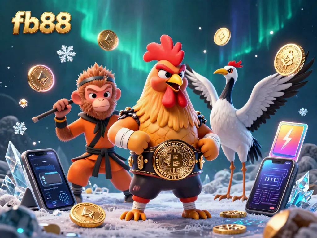 Experience vibrant gaming action with fb88's thrilling characters and crypto elements in this dynamic casino scene.